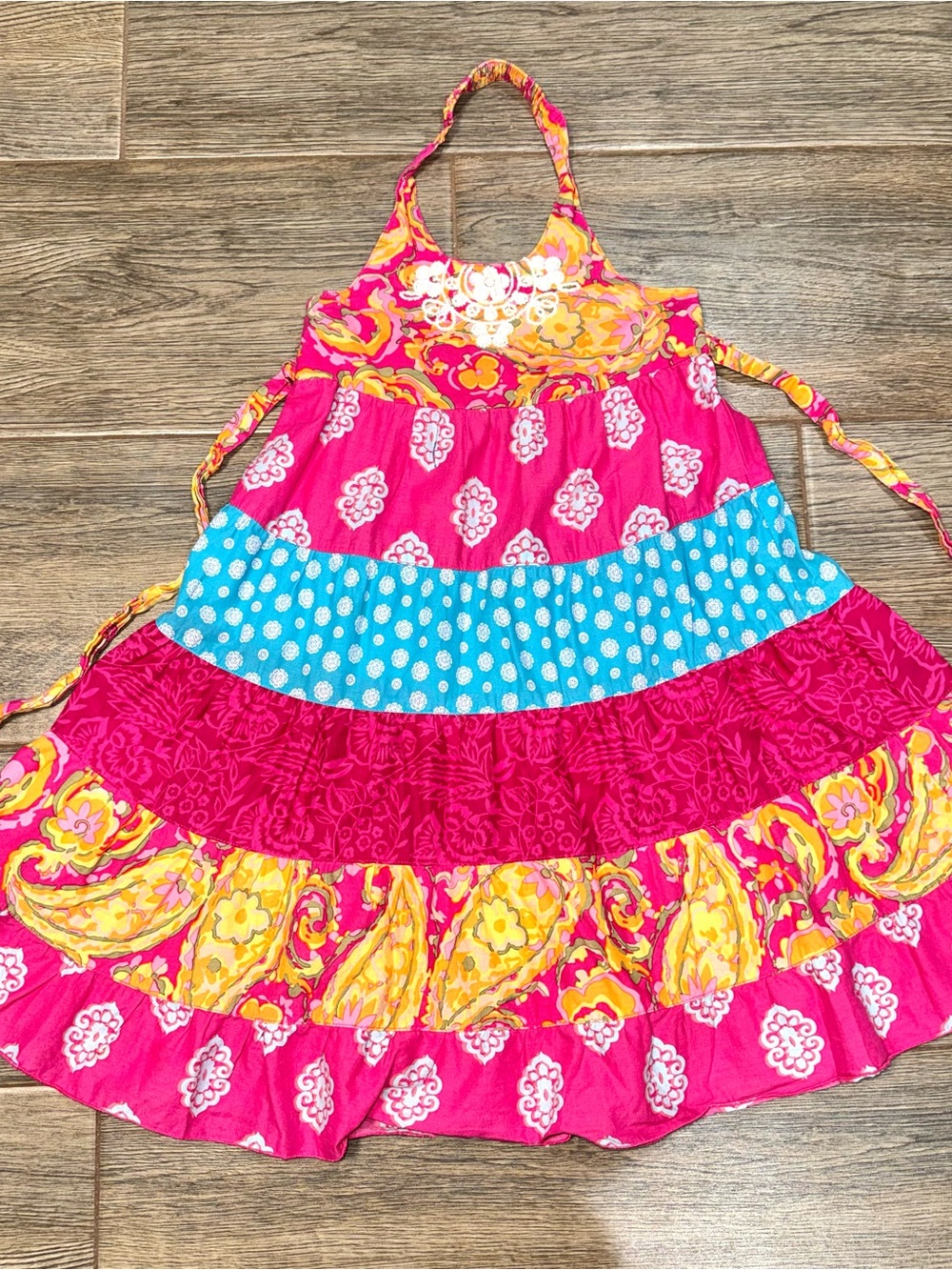 The Children’s Place Girls 6 Pink Yellow Floral Tiered Halter Summer Dress
